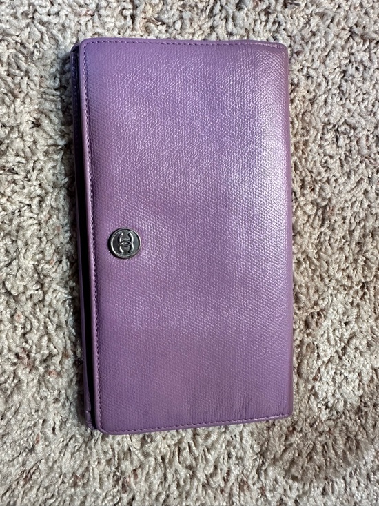 CHANEL Handbags - CHANEL Lilac Caviar Leather Long Wallet with Silver CC Snap